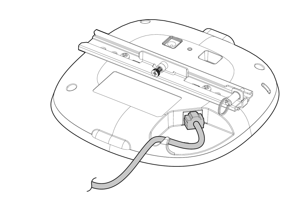 HPE Aruba Networking AP-505 Cable Guide HPE Aruba Networking AP-505 cable guide showing Ethernet cable organization during access point installation