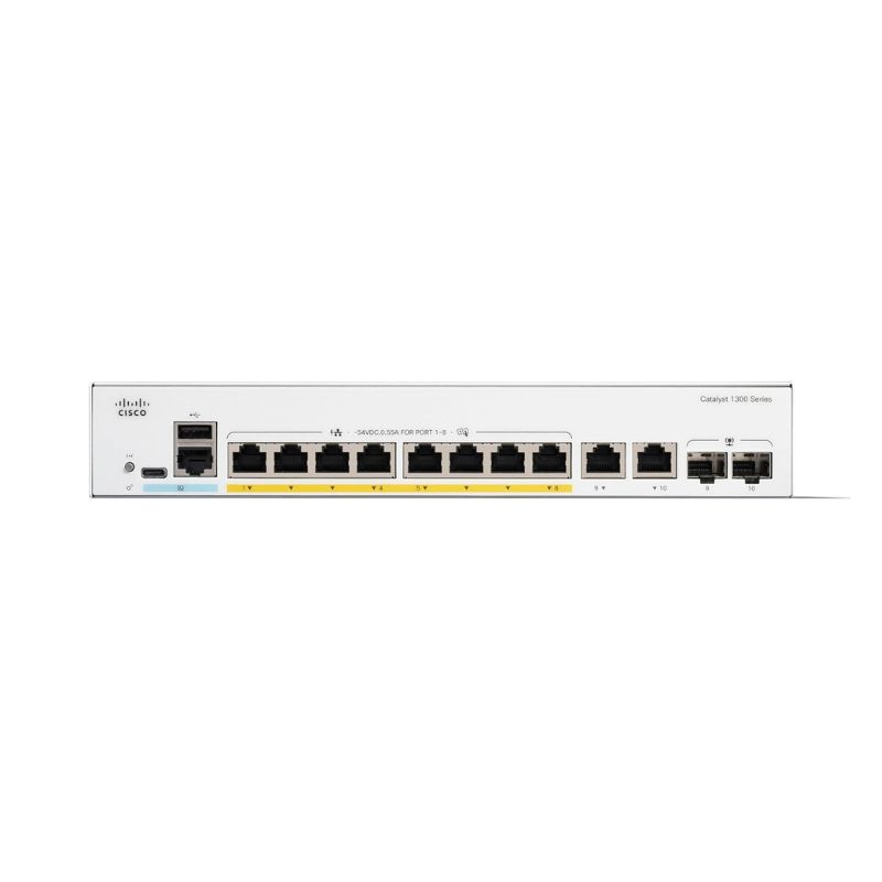 C1300-8T-E-2G Switch Cisco C1300، عدد 8 منافذ GE و2 منافذ GE Combo، قابل للتثبيت على الرف