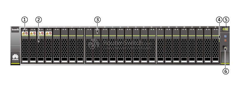the front view of a 2 U 25-disk controller enclosure