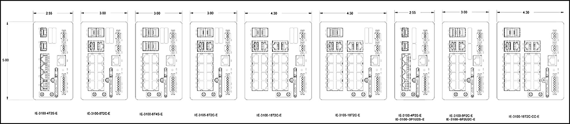 Cisco Catalyst IE3100 front view dimensions